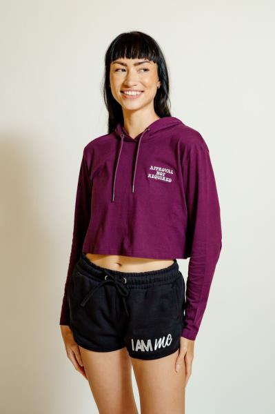 Approval Not Required Cropped Hoodie - Burgundy