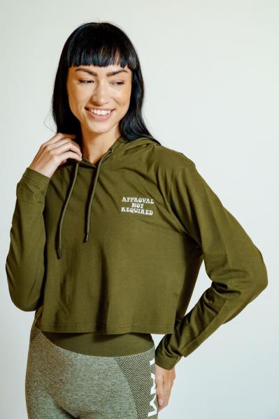 Approval Not Required Cropped Hoodie - Khaki