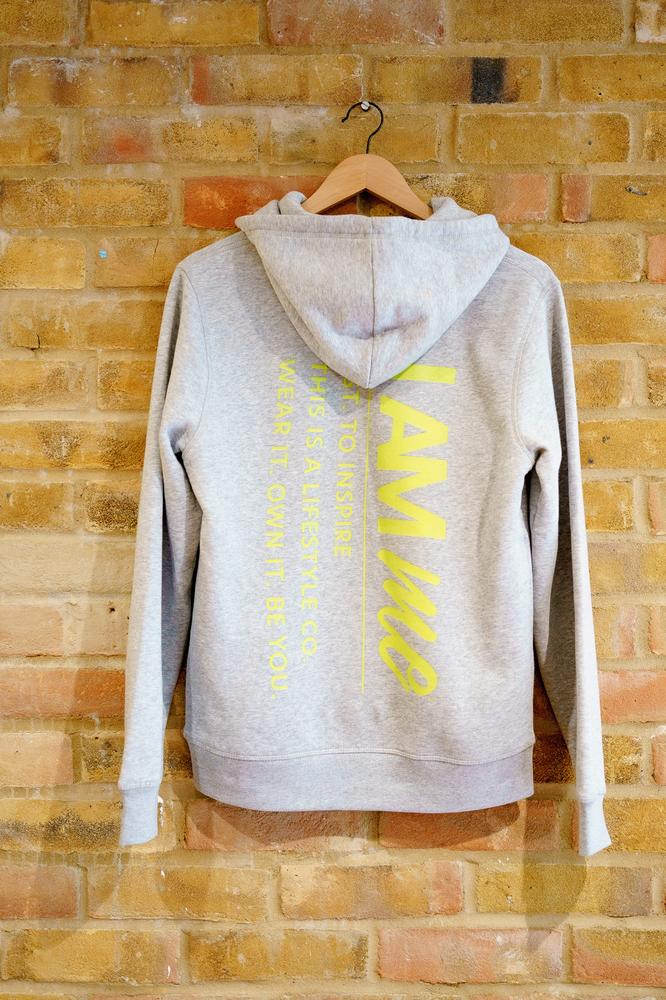 Mens I Am Me Est. Organic Grey Yellow Hoodie I Am Me